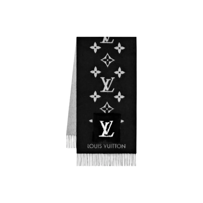 LOUIS VUITTON Cashmere, Jacquard, Mink Knit Scarves Women's Beige/Gray/Black/Pink-2