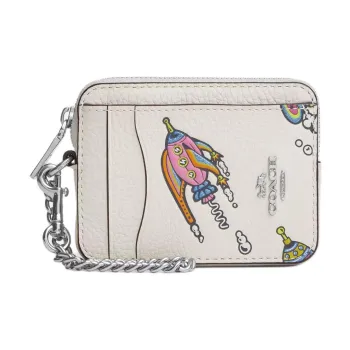 COACH Litchi Grain Leather Card Holder Mini Women's Chalk