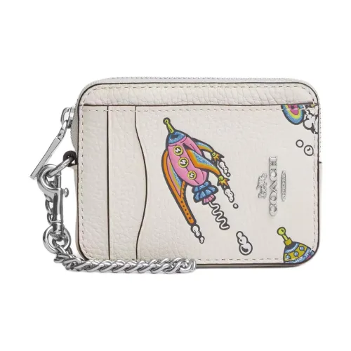 COACH Litchi Grain Leather Card Holder Mini Women's Chalk