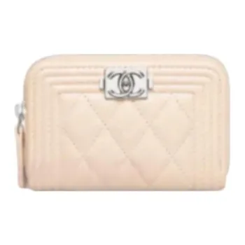 CHANEL Calfskin Coin Purse Women's Light Beige