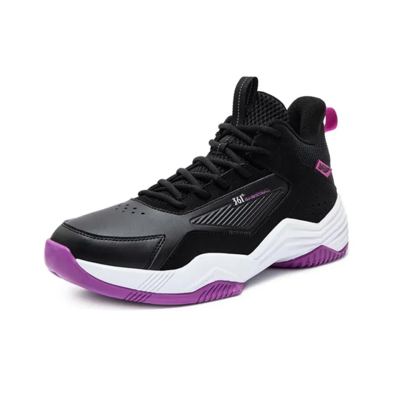 361° Burning Ball Game Cushioned Wear Resistant Breathable High Top Basketball Shoes Men's Black Purple-1