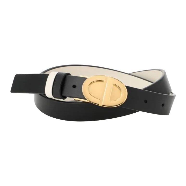 DIOR Calfskin, Brass, Leather Belts Women's Black/White Width 2CM-0