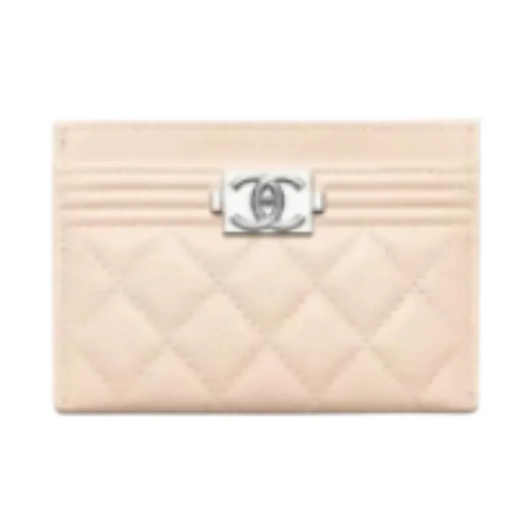 CHANEL Shiny Grain Calfskin Card Holder Women's Light Beige-0