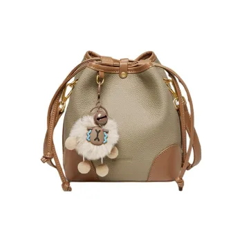 15 MINS Top Grain Cow Leather Crossbody Bag Shoulder Bag Regular Women's Khaki & Brown