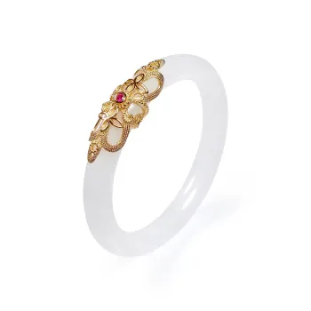 Artisan Lock Heart Jade Golden Silk Jade Bangles Women's