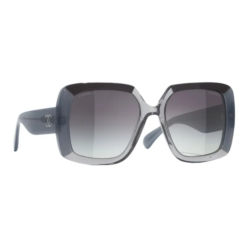 CHANEL High-grade Resin Square Sunglasses Unisex Gray Blue-1