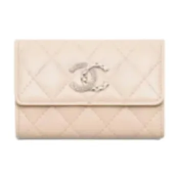 CHANEL Lambskin Card Holder Women's Light Beige