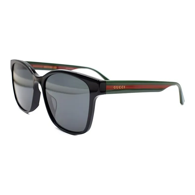 GUCCI Red-Green Webbing Acetate Square Frame Sunglasses Black-0