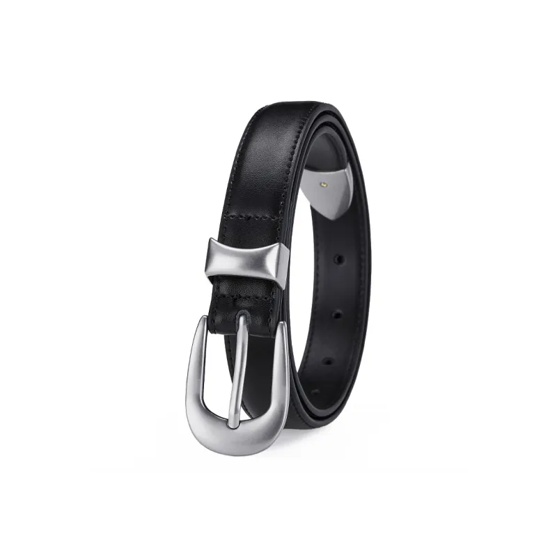 Jeccieziio Cow Leather Leather Belts Unisex Silver Width  2.5cm-3
