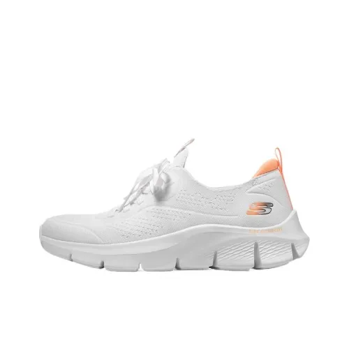 Skechers Flex Comfort Abrasion Resistant Low Top Casual Shoes Women's White Orange