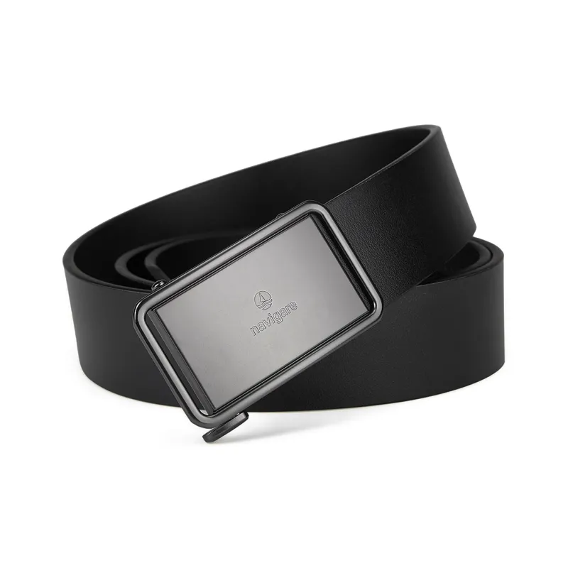 NAVIGARE Top Grain Leather Cow Leather Belts Men's Gunmetal Matte Black Width 3.6cm-6