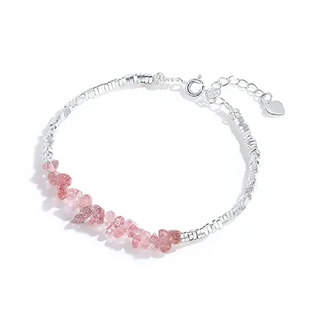 TIANJUE S925 Sterling Silver, Strawberry Quartz Bracelets Unisex-1