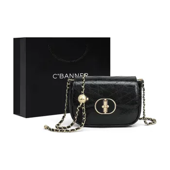 C°BANNER Cow Leather With Synthetic Leather One Shoulder Crossbody Small Square Bag Regular Women's Black