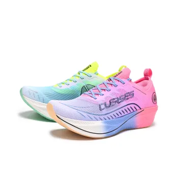CLERSES Low Top Running Shoes Unisex Fluorescent Cherry Pink/Tranquil Blue Mismatched