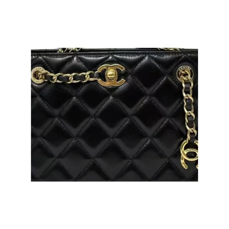 CHANEL Bright Lambskin Crossbody Bag, Shoulder Bag Trumpets Women's Black-1