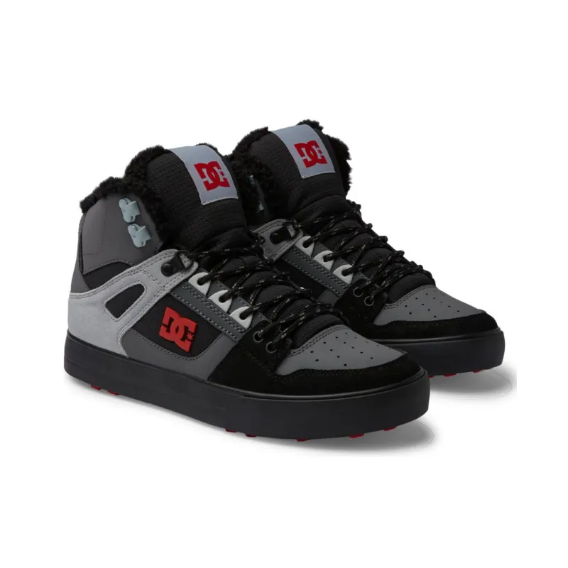 DC Shoes Pure High WNT Anti Slip Wear Resistant High Top Casual Shoes Men's Gray Black Red-1