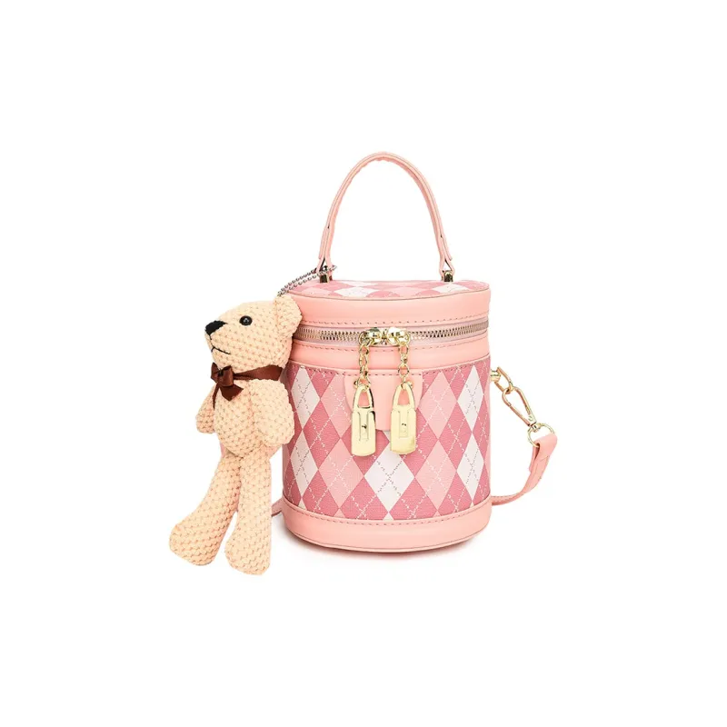 HCXK PU Bucket Bag, Portable Crossbody Bag, Shoulder Bag Unisex Black/Ecru/Khaki/Pink-14