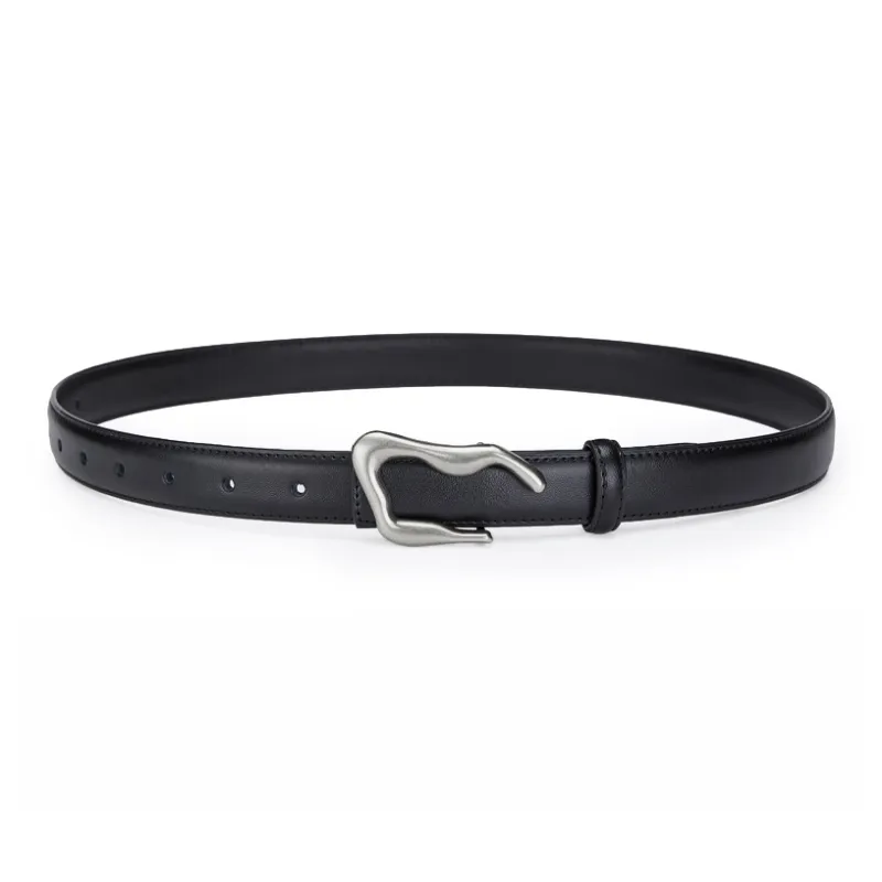 Jeccieziio Cow Leather Leather Belts Unisex Silver 2.5cm-0