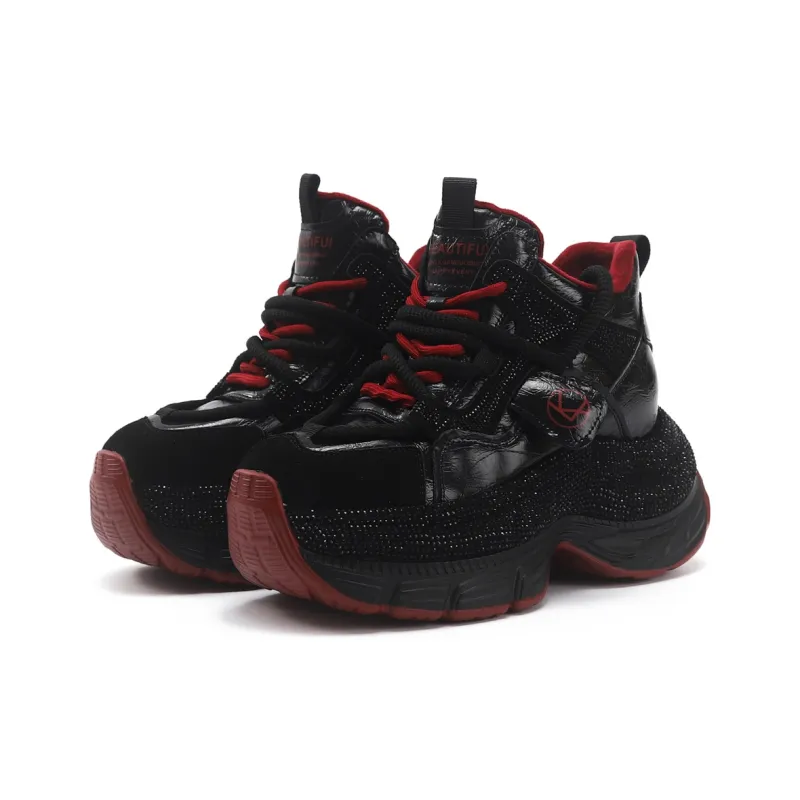 TOM TAILOR Black Obsidian Red Flame Tactical Boots Mid Top Chunky Sneakers Women's-5