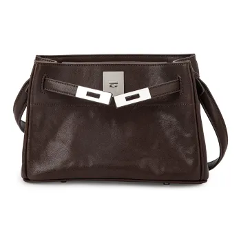 VENOF Genuine Top Grain Cow Leather Crossbody Bag, Shoulder Bag Small Size Women's Rich Coffee/Raw Chocolate Black