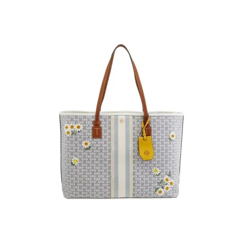 TORY BURCH Gemini Link Coated Canvas Shoulder Bags Tote Bag Shopping Bag Handbag Large Size Women's Gray White