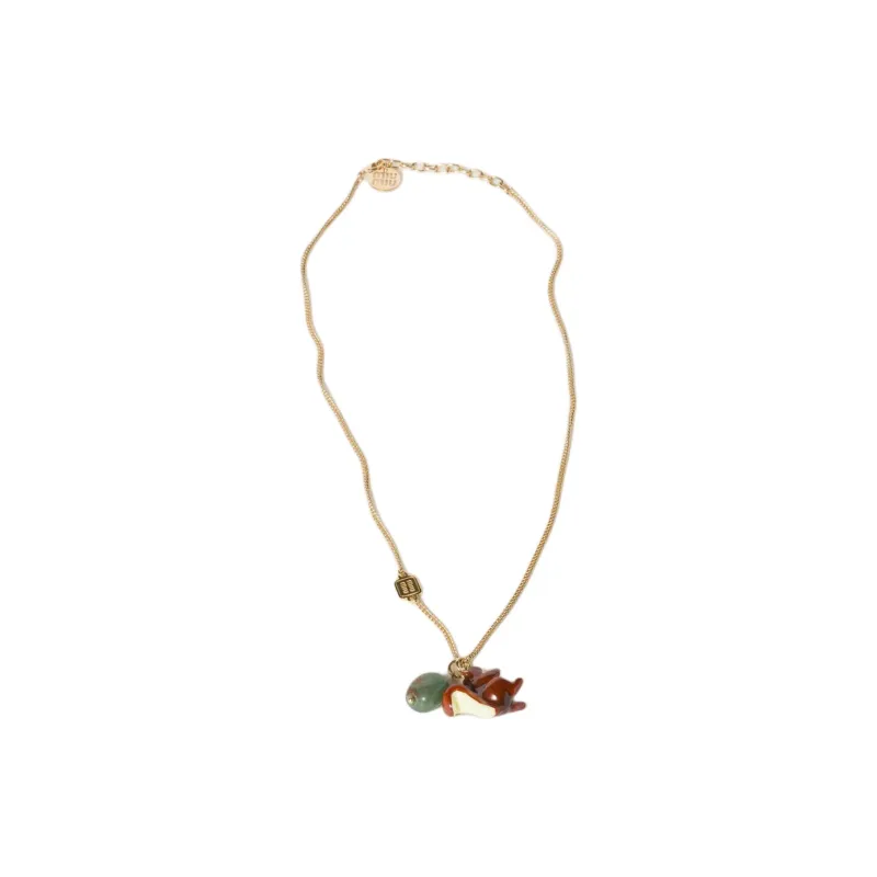 MIU MIU Metal Resin Aventurine Mother Of Pearl Necklaces Unisex Gold-1