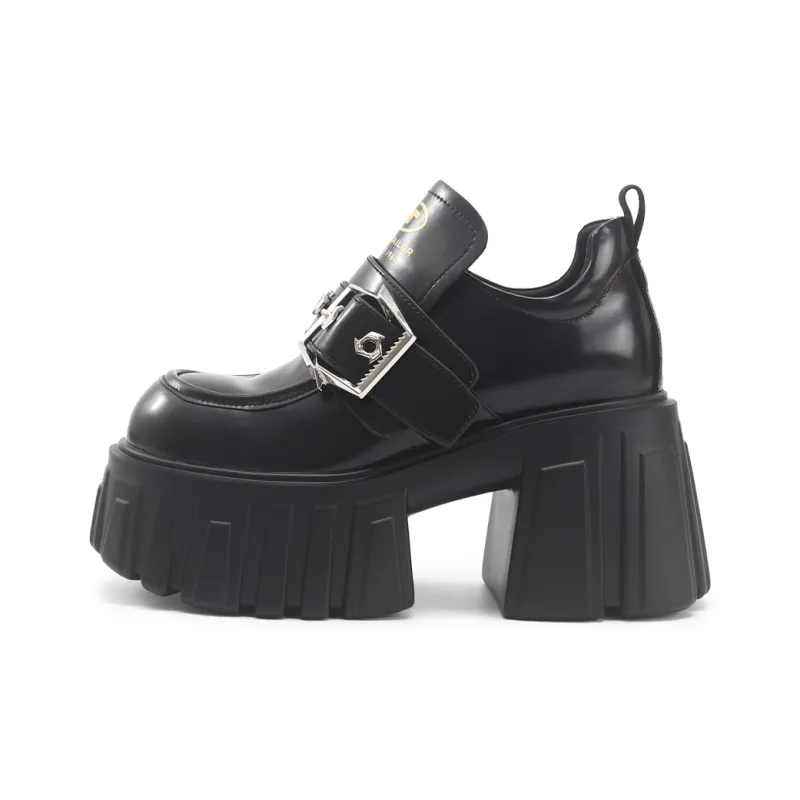 TOM TAILOR British Black Diamond Platform Shoes Loafers 9cm Women's-6