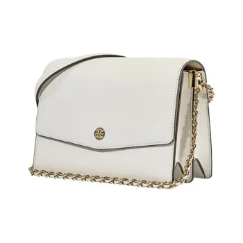TORY BURCH Robinson Leather Shoulder Bag Women's Birch White