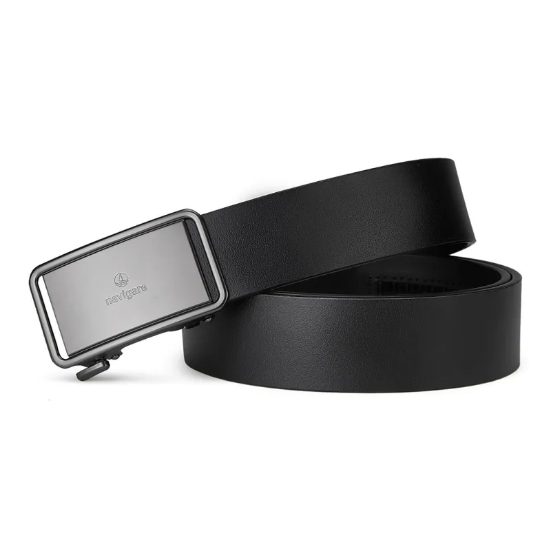 NAVIGARE Top Grain Leather Cow Leather Belts Men's Gunmetal Matte Black Width 3.6cm-10