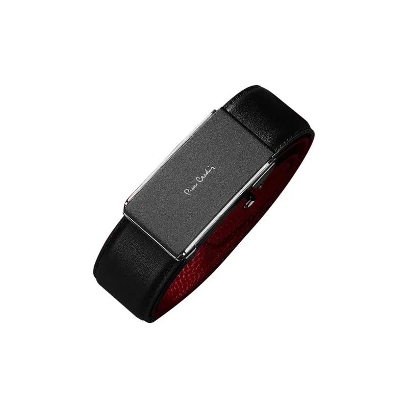 PIERRE CARDIN Top Grain Cow Leather Belts Men's Black Red 3.4cm-3