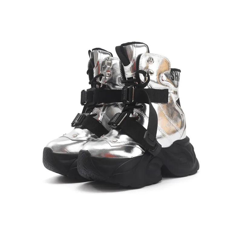 TOM TAILOR Black Obsidian Tactical Wave Boots Slip Resistant High Top Chunky Sneakers Women's-8