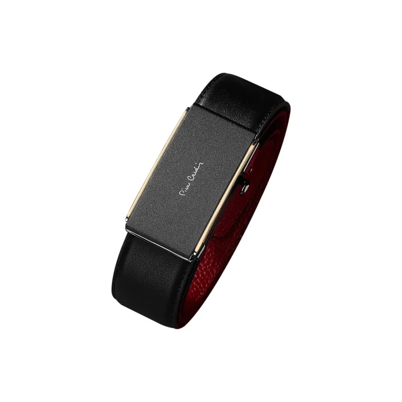 PIERRE CARDIN Top Grain Cow Leather Belts Men's Black Red 3.4cm-8