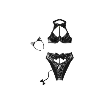 Victoria's Secret Very Sexy Tease Patent Cat Ears Costume Set/B Underwear Set Women's Black