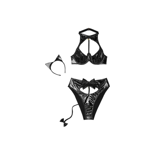 Victoria's Secret Very Sexy Tease Patent Cat Ears Costume Set/B Underwear Set Women's Black