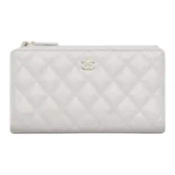 CHANEL Calfskin Wallet Women's Light Gray