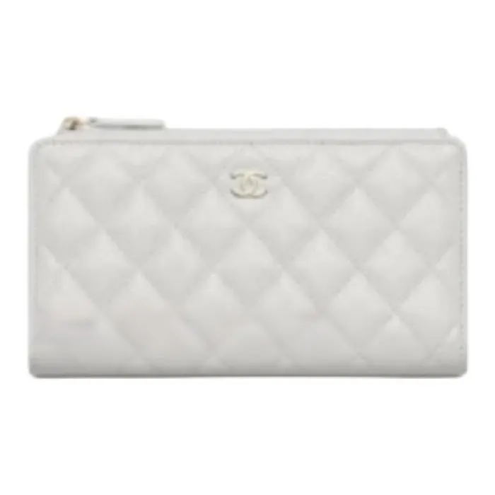 CHANEL Calfskin Wallet Women's Light Gray-0