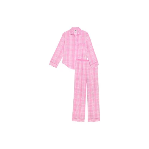 Victoria's Secret PINK Flannel Long Pajama Set / Moonstone Pink Plaid Pajama Set Women's Pink