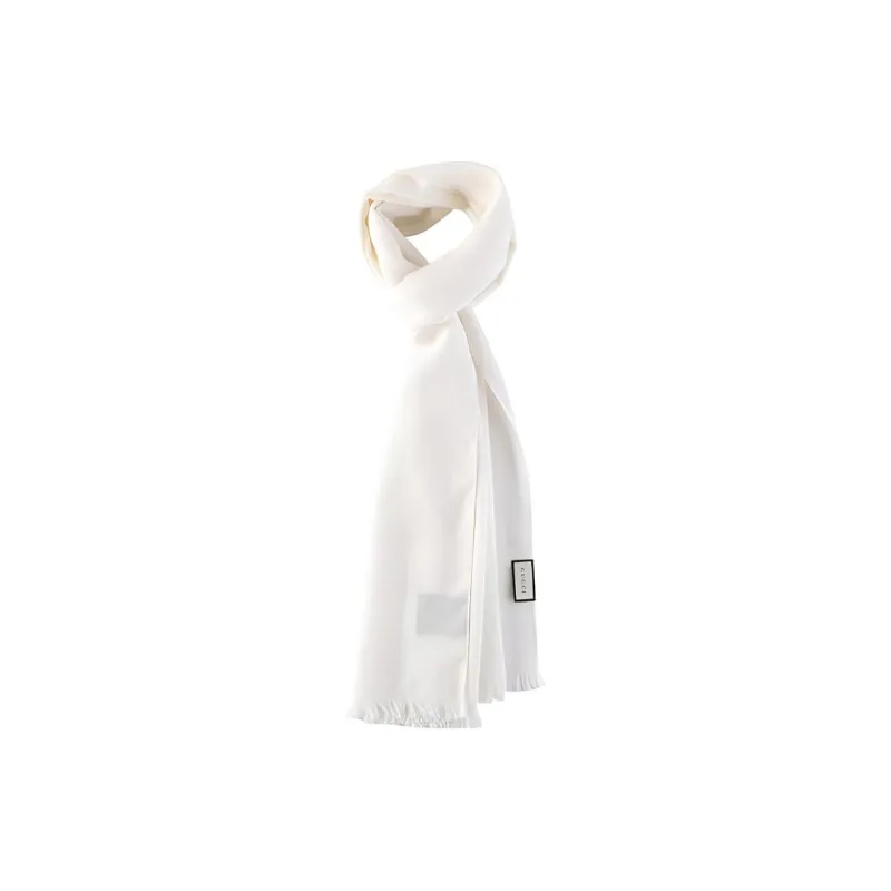 GUCCI Women's GG Logo Wool Silk Scarf White-1