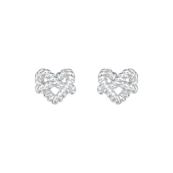 Mistova JEWELRY White Gold Plated S925 Silver Heart Tie Up Knot Stud Earrings Unisex