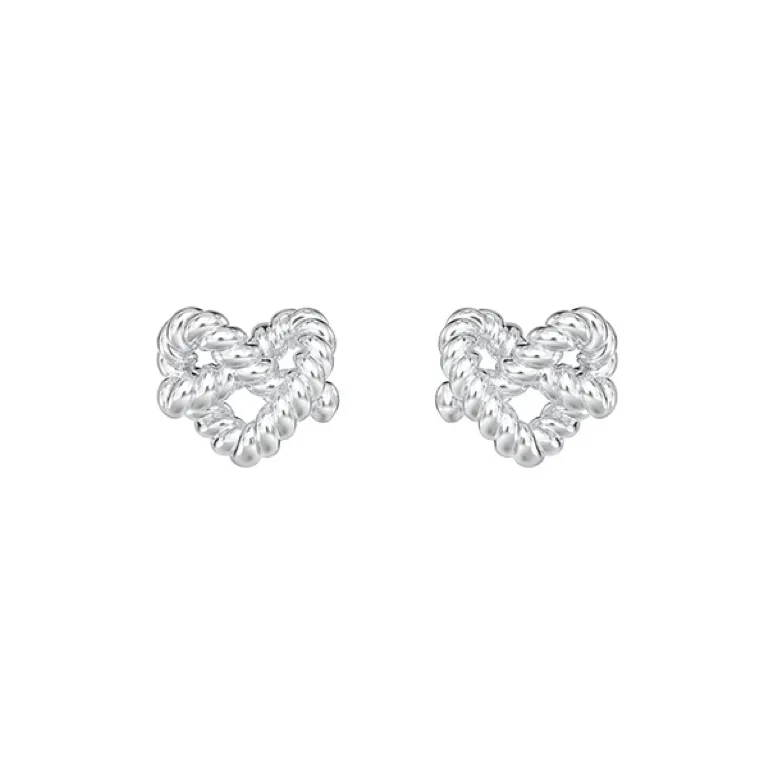Mistova JEWELRY White Gold Plated S925 Silver Heart Tie Up Knot Stud Earrings Unisex-0