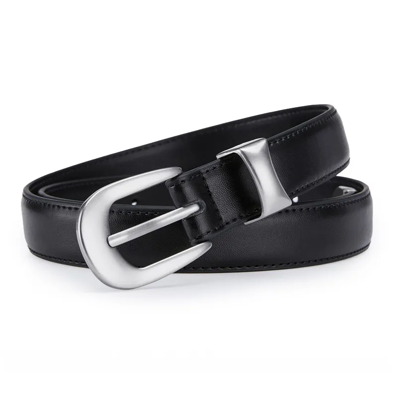 Jeccieziio Cow Leather Leather Belts Unisex Silver Width  2.5cm-4