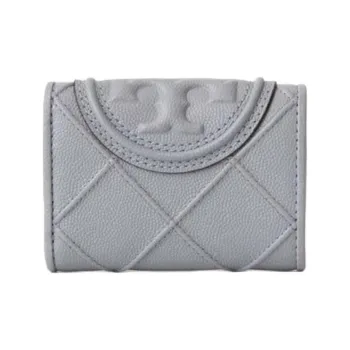 TORY BURCH Fleming Embossed Leather Wallet Small Size Women's Blue Jade