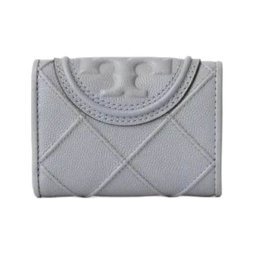 TORY BURCH Fleming Embossed Leather Wallet Small Size Women's Blue Jade