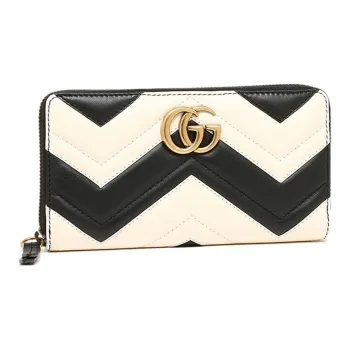 GUCCI GG Marmont Leather Wallet Women's Black/White