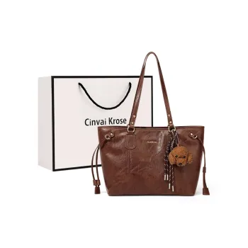 Simvay Clos PU Shoulder Bag Tote Bag Shopping Bag Large Size Women's Coffee/Ecru/Black