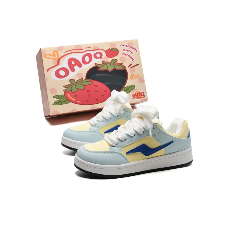 OAOQ Low Top Skateboard Shoes Women's Blue Yellow-0