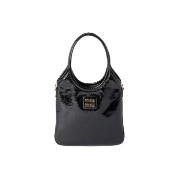 MIU MIU Ivy Naplak Lacquered Finish Leather Shoulder Bag Crossbody Bag Handbag Women's Black