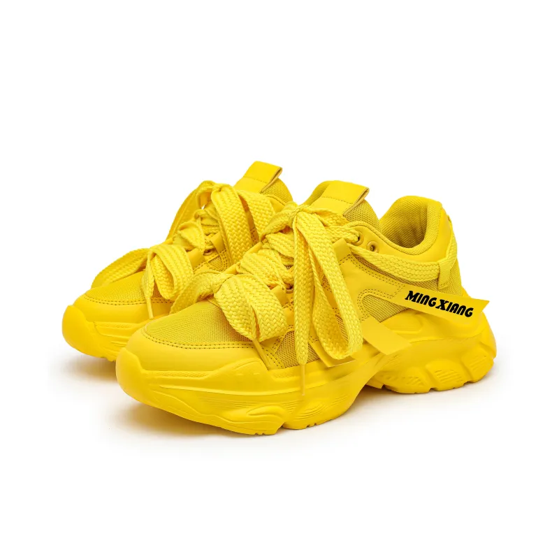 Singing Abrasion Resistant, Breathable, Lightweight Low Top Chunky Sneakers Unisex Yellow-3