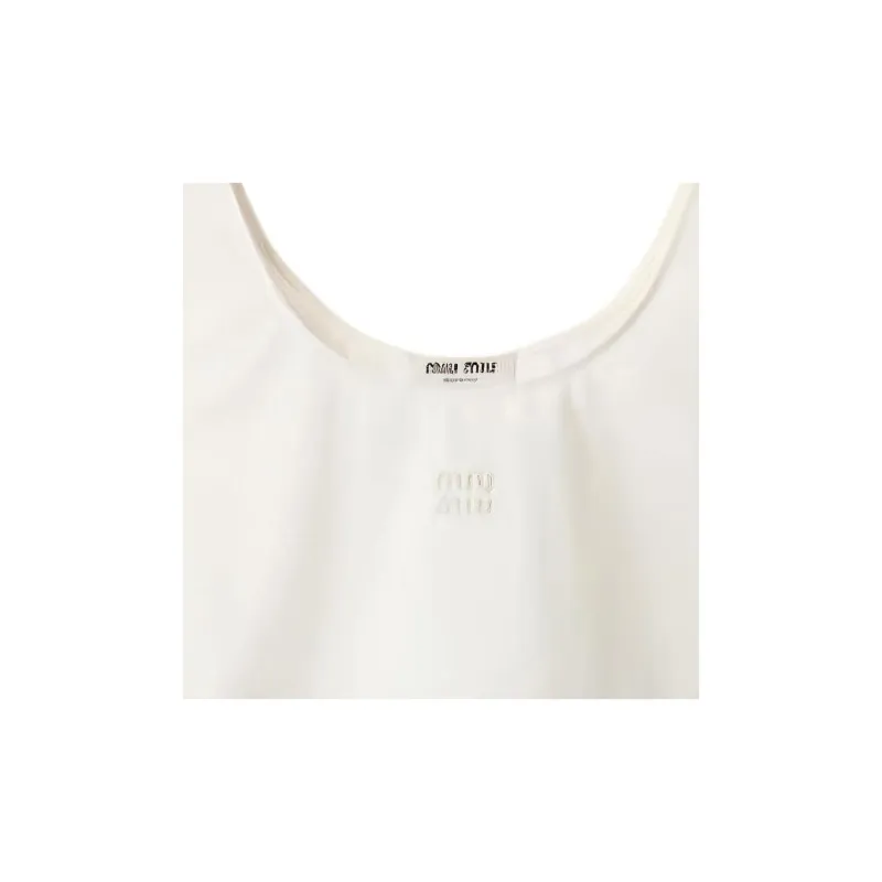 MIU MIU Logo embroidered Cotton Crop Top-4