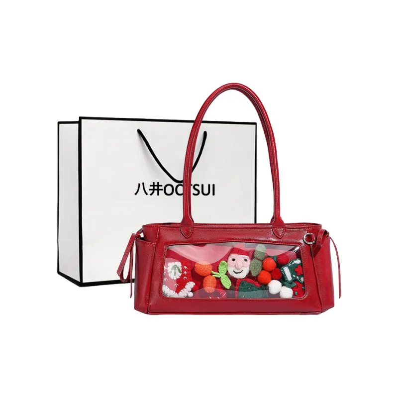 OCTSUI PU One Shoulder Handbags Medium Size Women's Ecru/Red/Brown Black-4